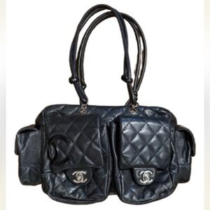 Authentic Chanel Vintage Cambon Multipocket
Reporter Bag Quilted Lambskin